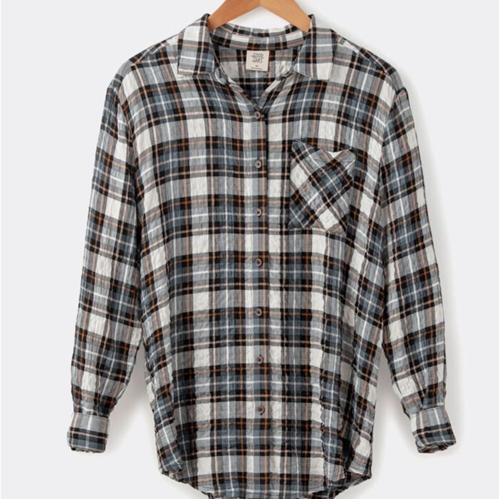 Matilda Jane Good Hart Blue and Brown Plaid lightweight Flannel Shirt